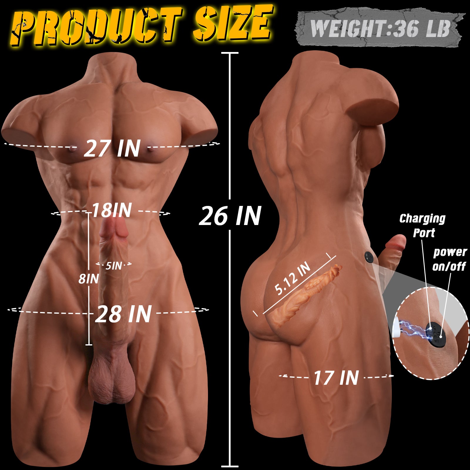 36LB male torso sex doll with vibrating dildo | PPunson
